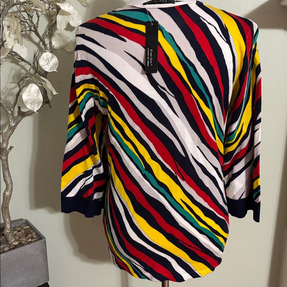 August Silk Colorful Striped V-Neck Blouse - Picture 5 of 6